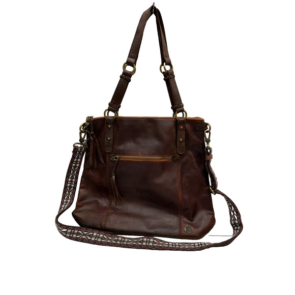 The Sak Brown Leather Boho Braided Strap Zip Pocket Tote Shoulder Crossbody‎ Bag - Picture 2 of 16